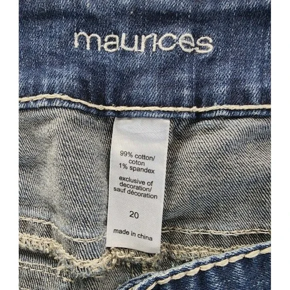 Maurices Denim Shorts Womens 20 Dark Wash Embroidered Cuffed Stretch EUC - Picture 4 of 6